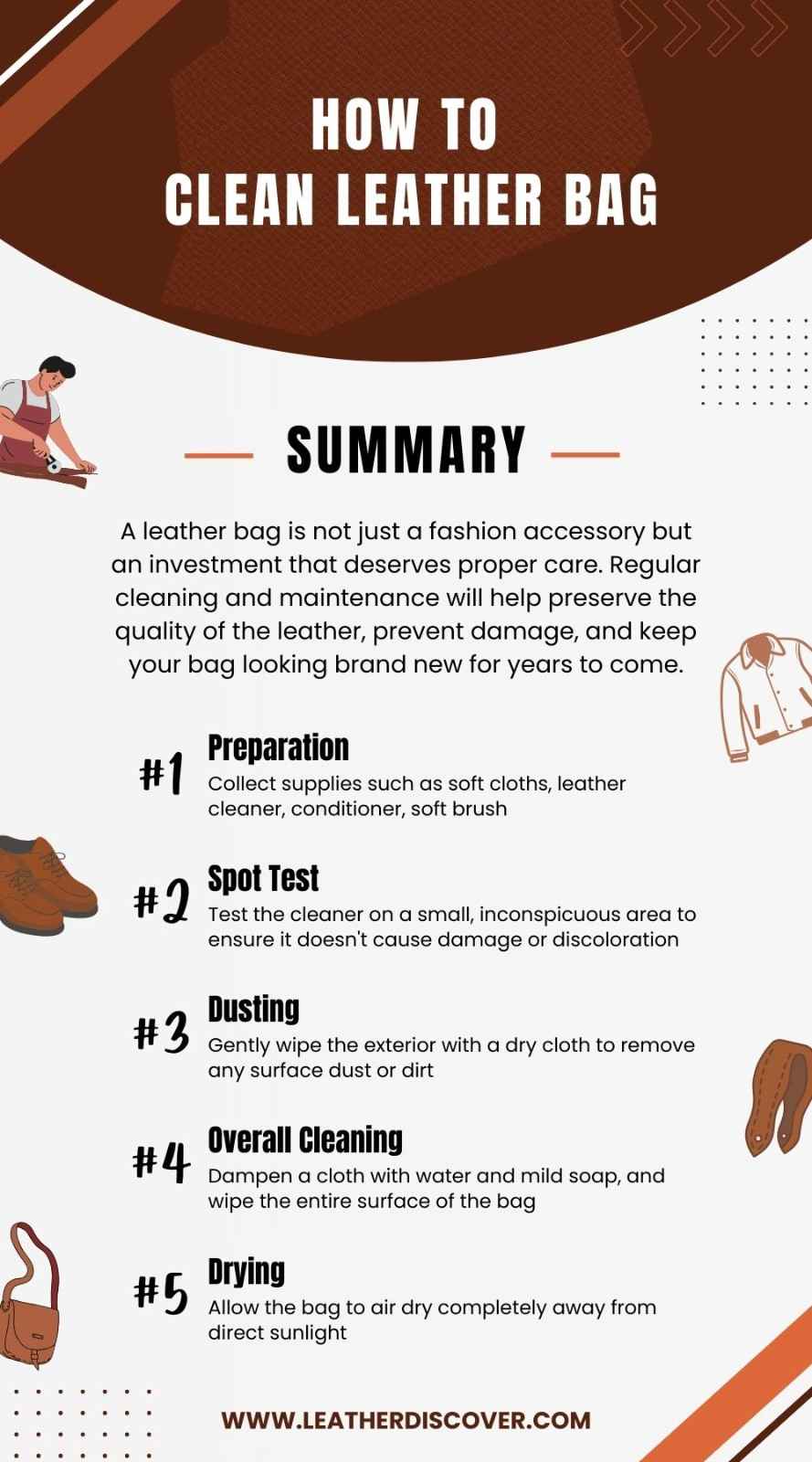 How to Clean Leather Bag Infographic