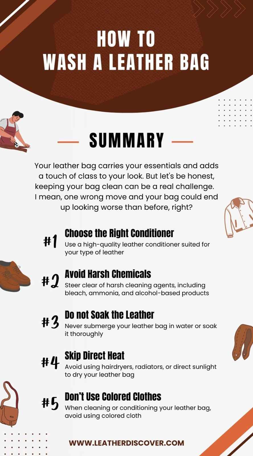 How to Wash a Leather Bag Infographic